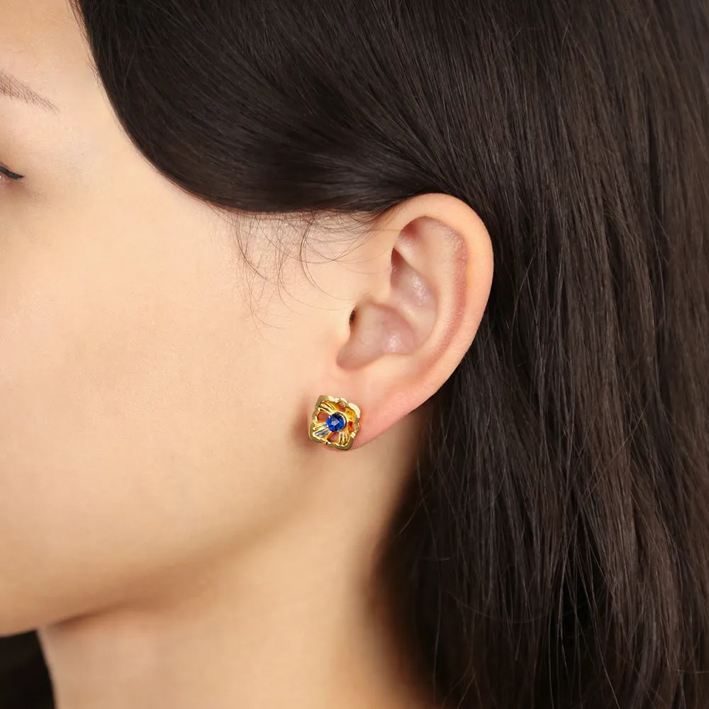 Forbidden Spring Small Stud Earrings - Gold Vermeil - Sapphire