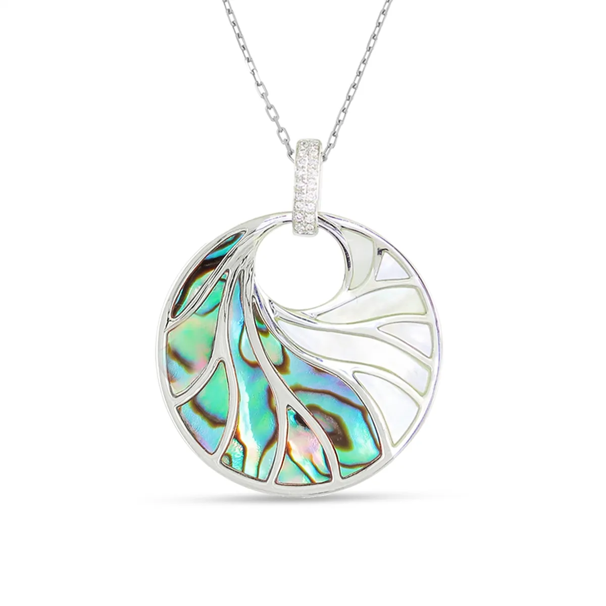 Frederic Sage 14K White Gold Abalone and MOP Venus Pendant Necklace