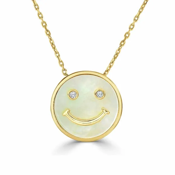 Frederic Sage 14K Yellow Gold Diamond Mother of Pearl Happy Face Pendant Necklace