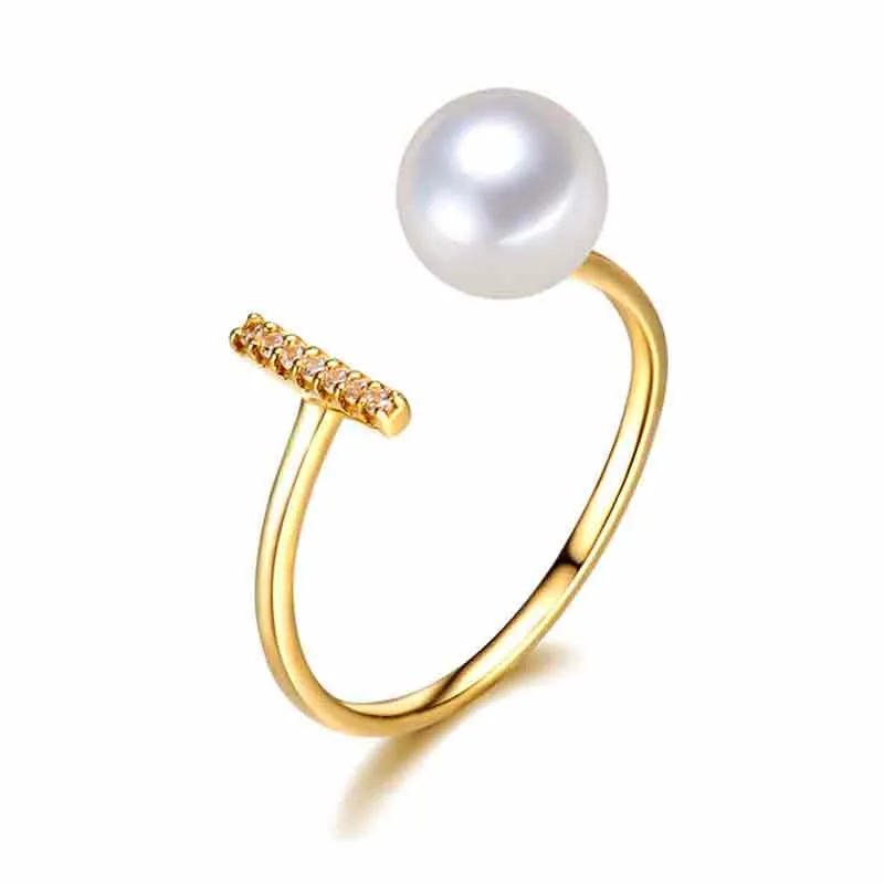 G18K GOLD BAR PEARL RING