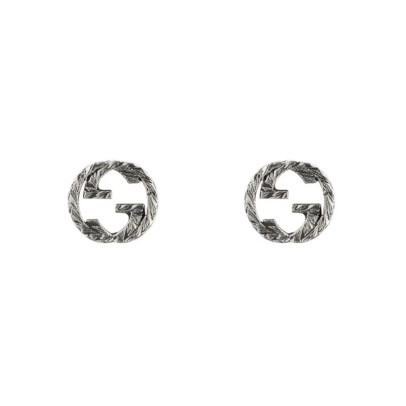 GC Interlocking G Motif Aged Sterling Silver Stud Earrings