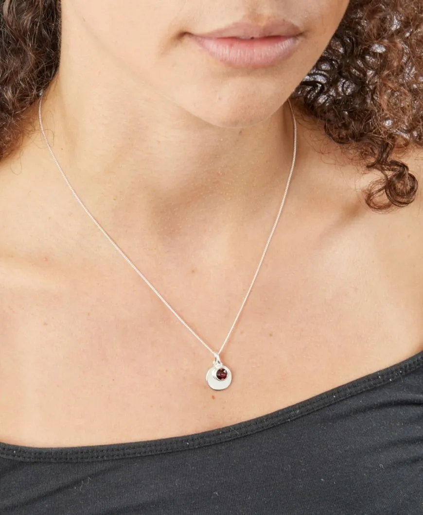 Gemstone And Engravable Disc Necklace