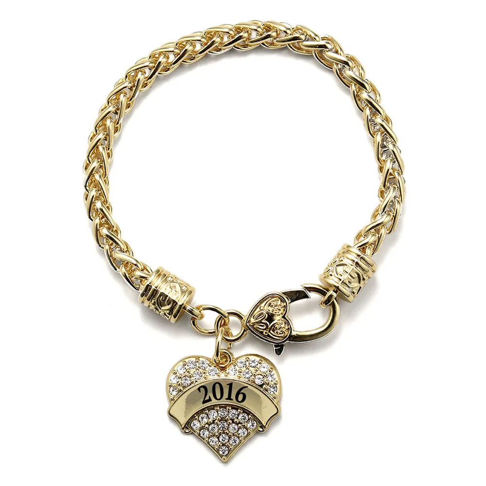 Gold 2016 Pave Heart Charm Braided Bracelet