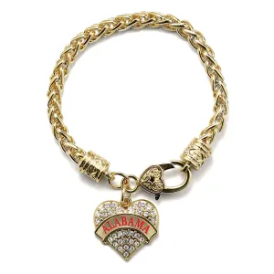 Gold Alabama Pave Heart Charm Braided Bracelet