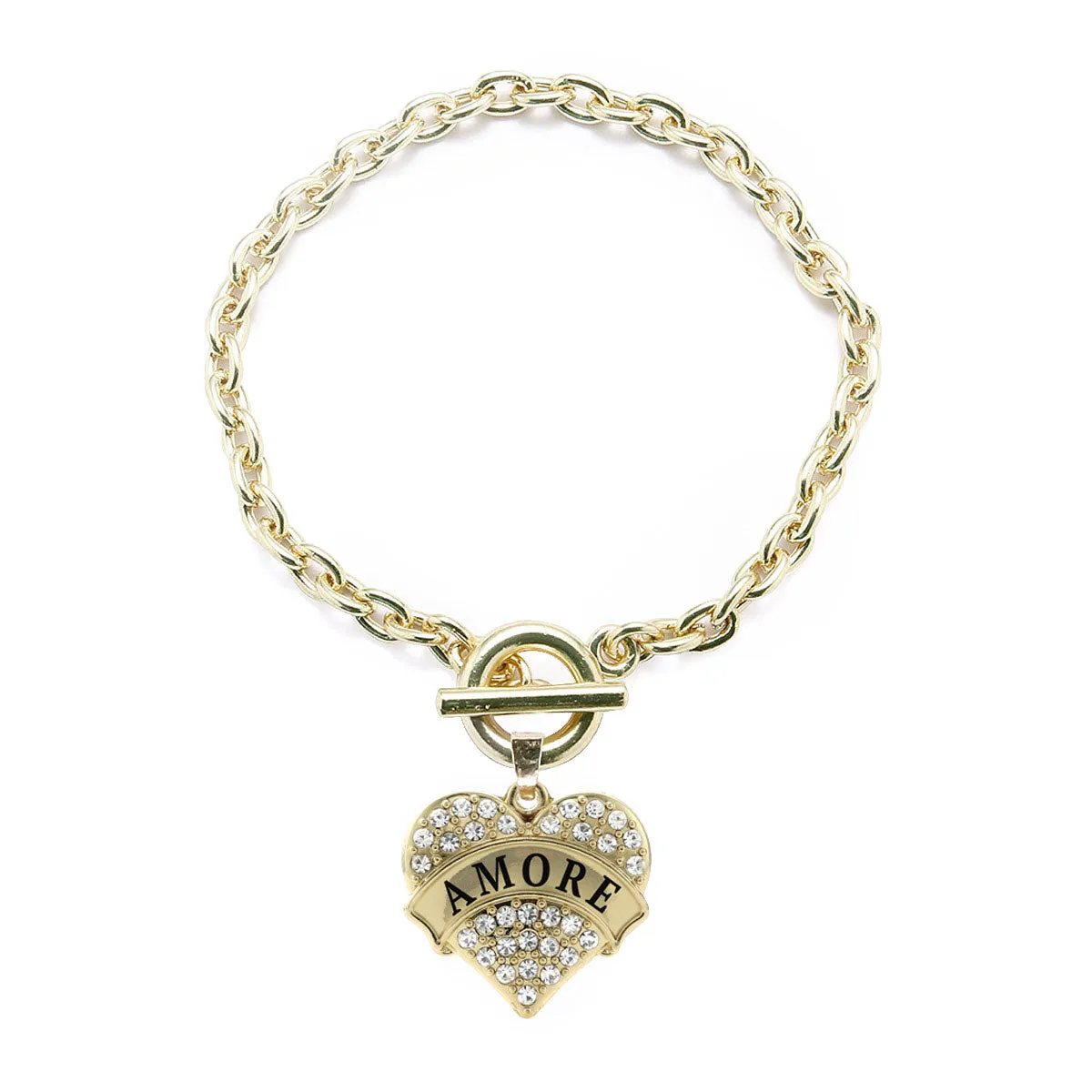 Gold Amore Pave Heart Charm Toggle Bracelet