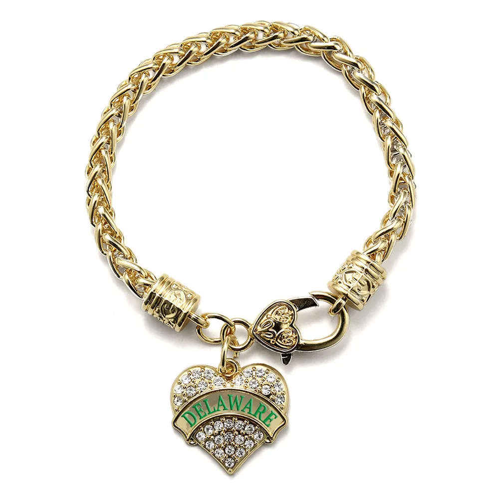 Gold Delaware Pave Heart Charm Braided Bracelet