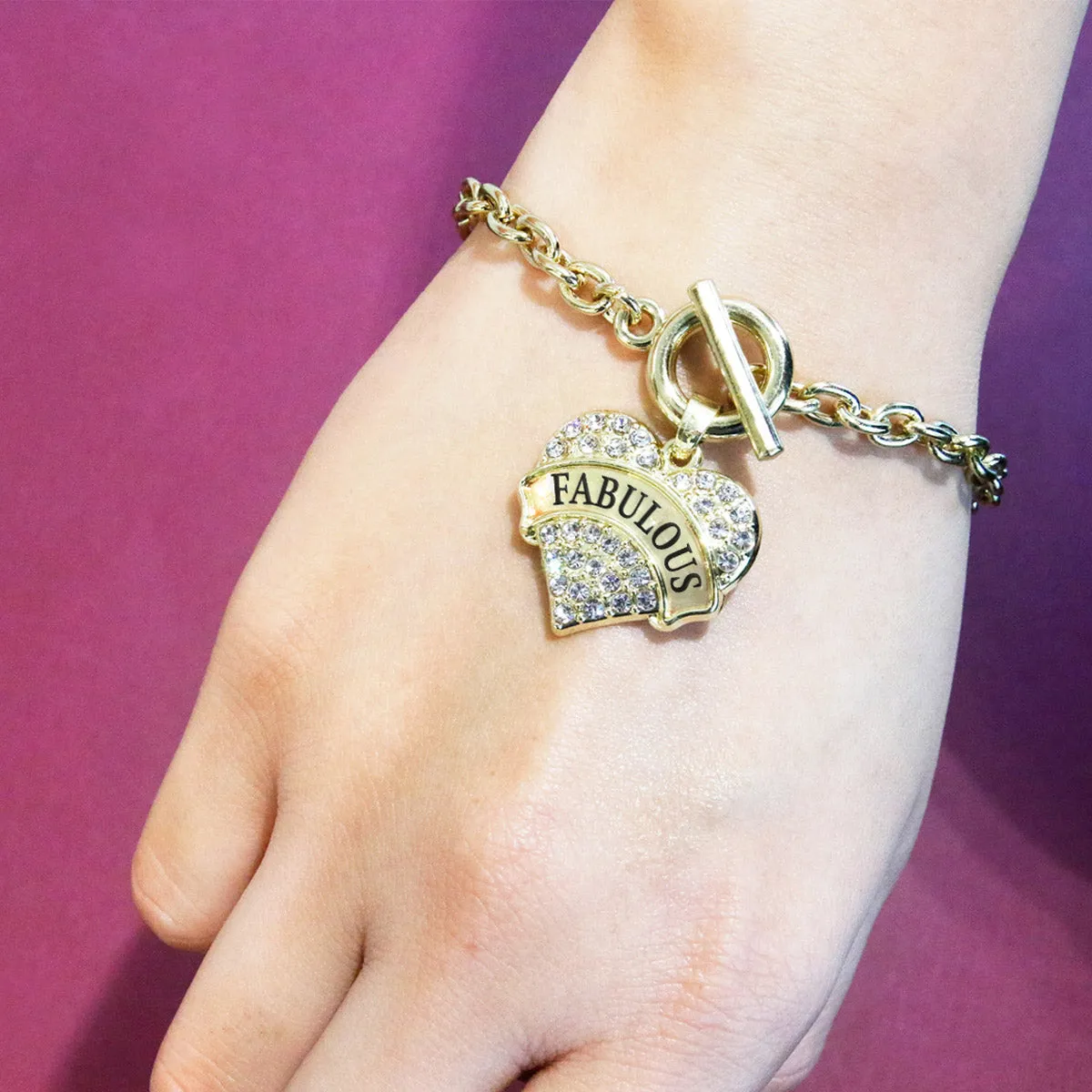 Gold Fabulous Pave Heart Charm Toggle Bracelet