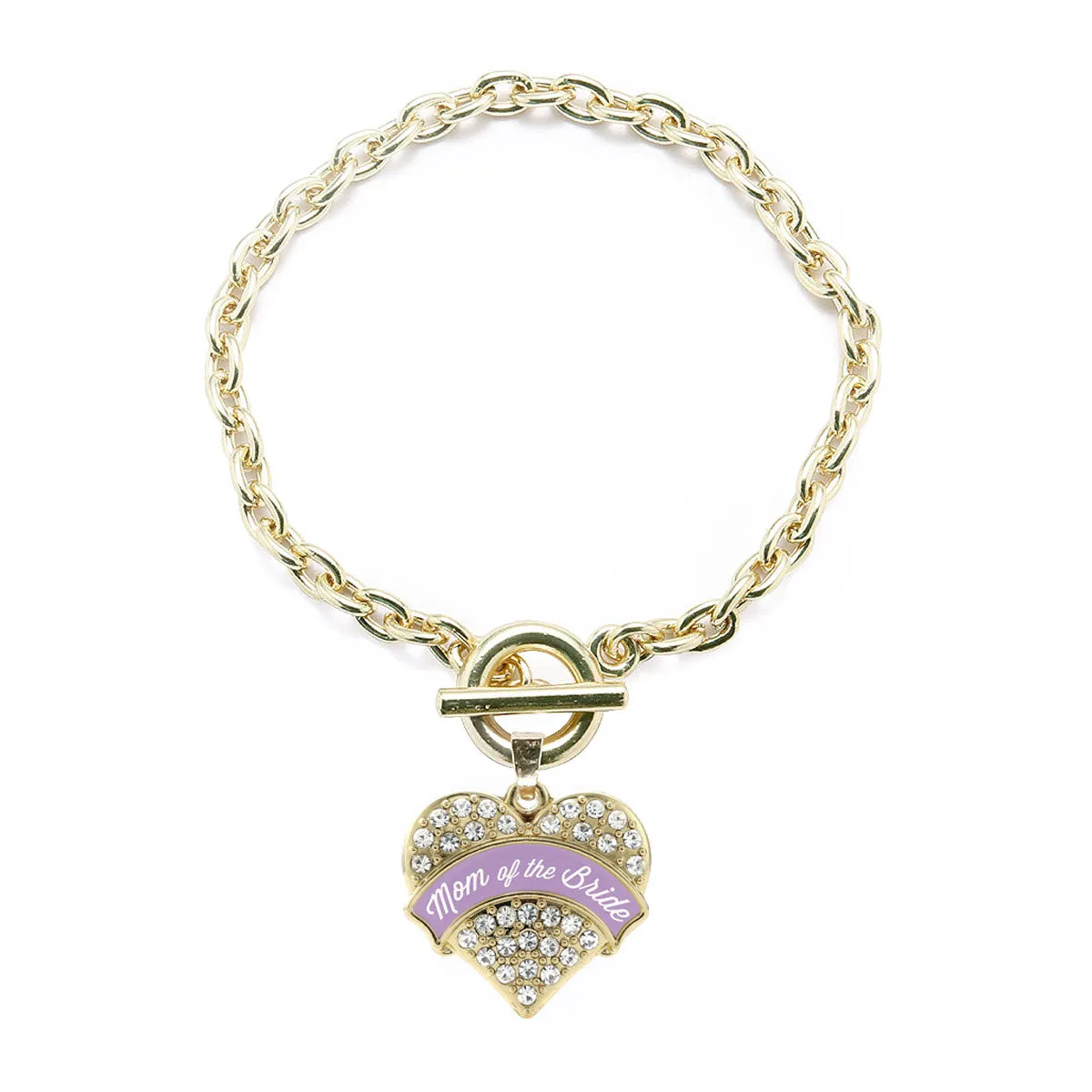 Gold Lavender Mom of the Bride Pave Heart Charm Toggle Bracelet