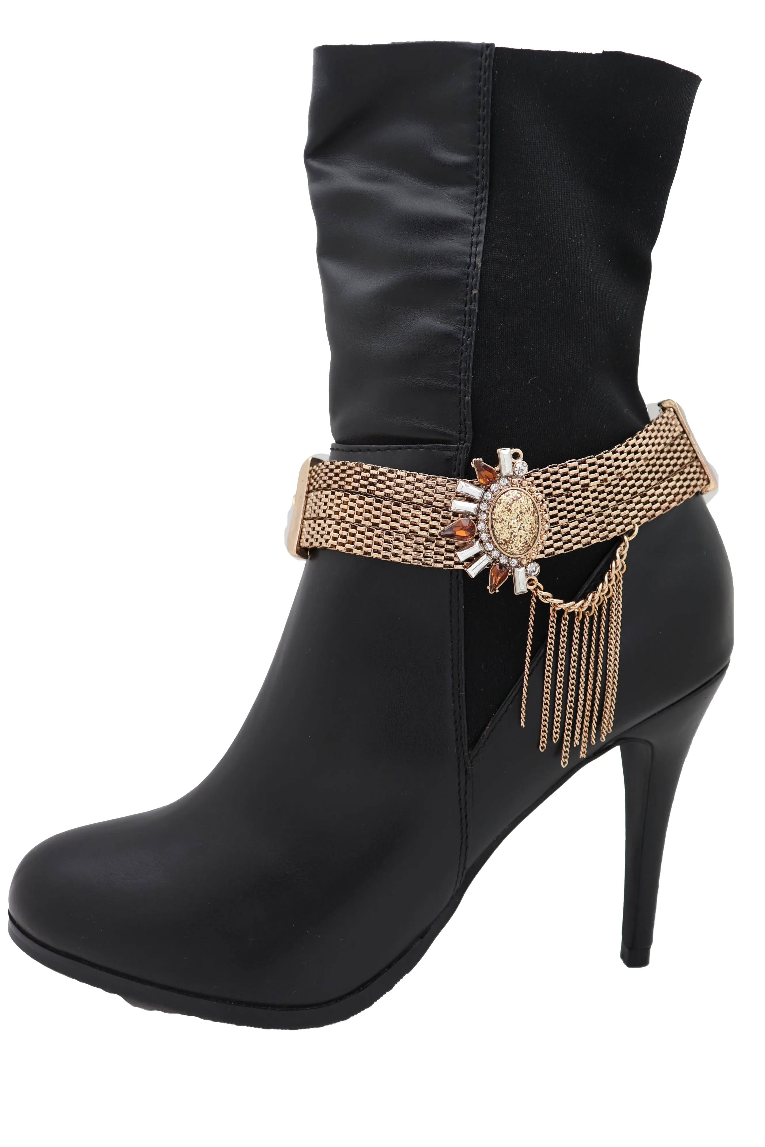 Gold Mesh Metal Chain Boot Bracelet Shoe Sun Bling Charm Tassel Anklet