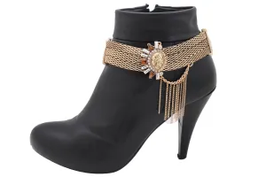 Gold Mesh Metal Chain Boot Bracelet Shoe Sun Bling Charm Tassel Anklet