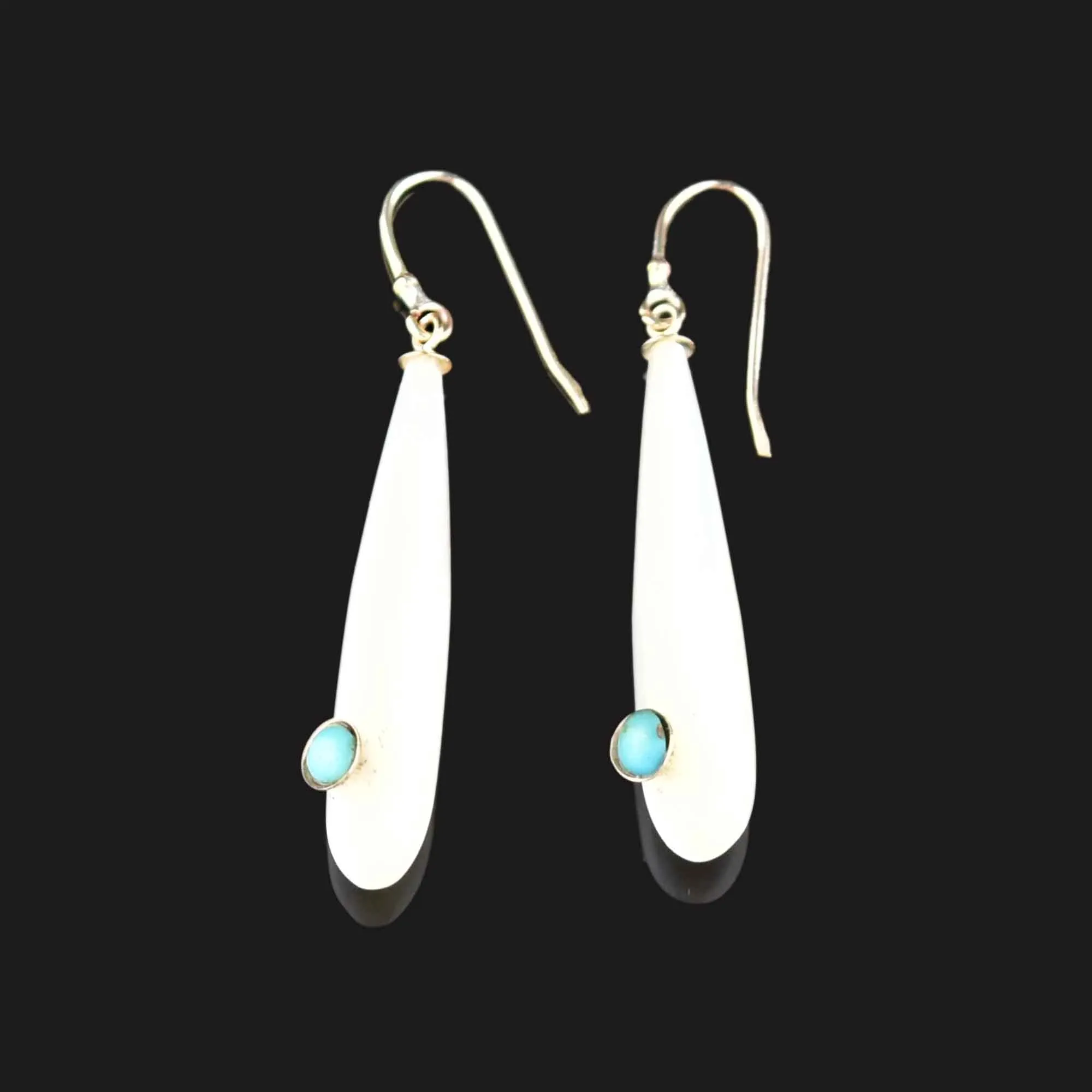 Gold Mother of Pearl Turquoise Chandelier Earrings