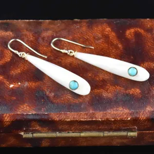 Gold Mother of Pearl Turquoise Chandelier Earrings