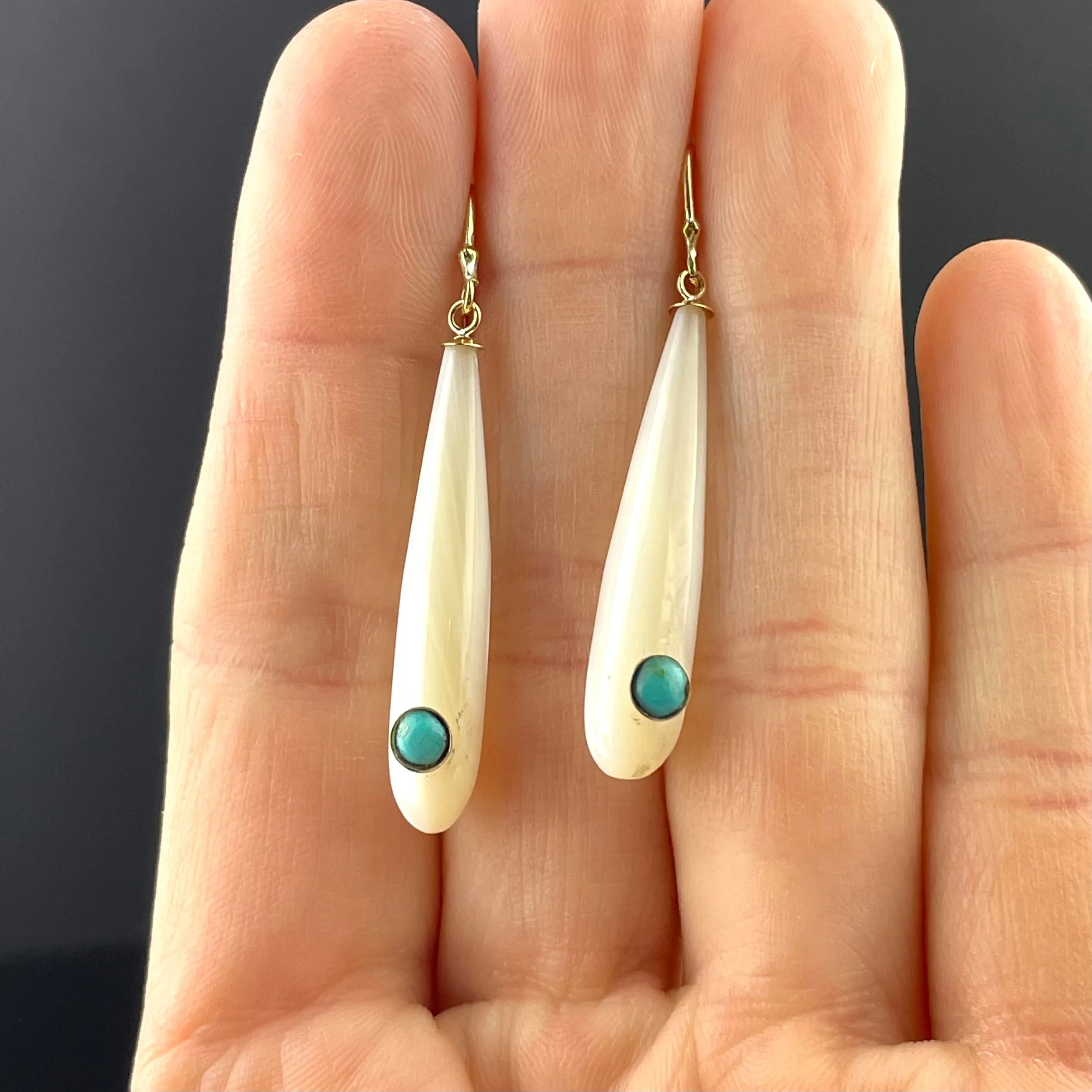 Gold Mother of Pearl Turquoise Chandelier Earrings