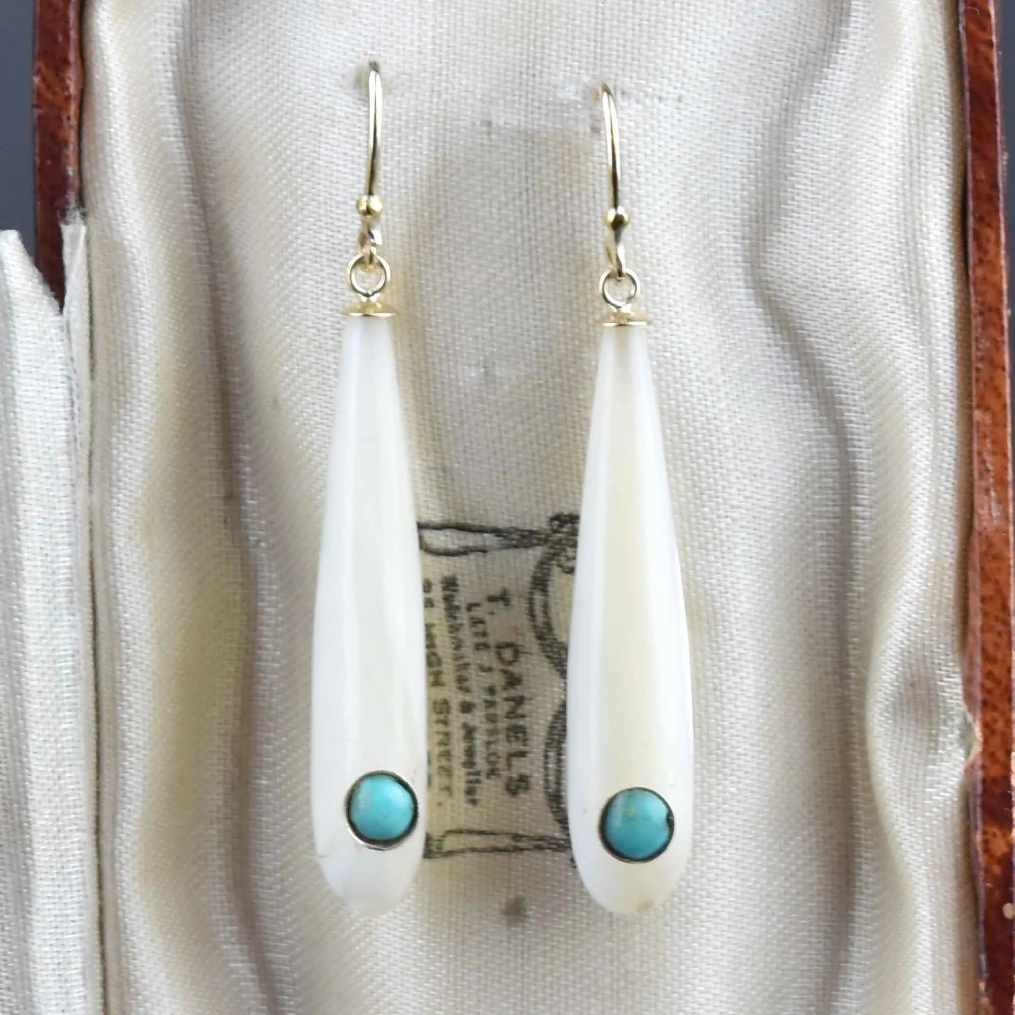 Gold Mother of Pearl Turquoise Chandelier Earrings