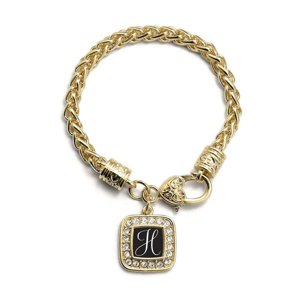 Gold My Script Initials - Letter H Square Charm Braided Bracelet