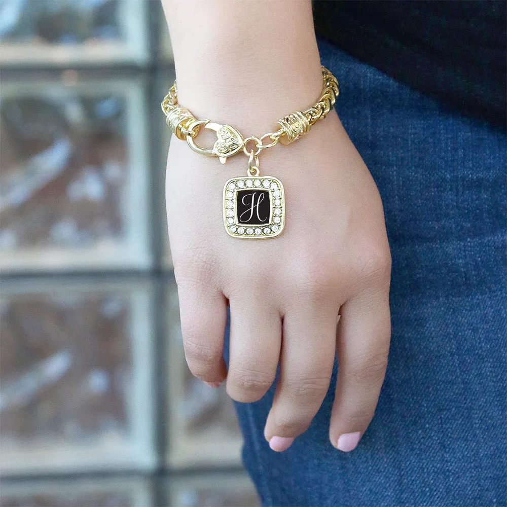 Gold My Script Initials - Letter H Square Charm Braided Bracelet