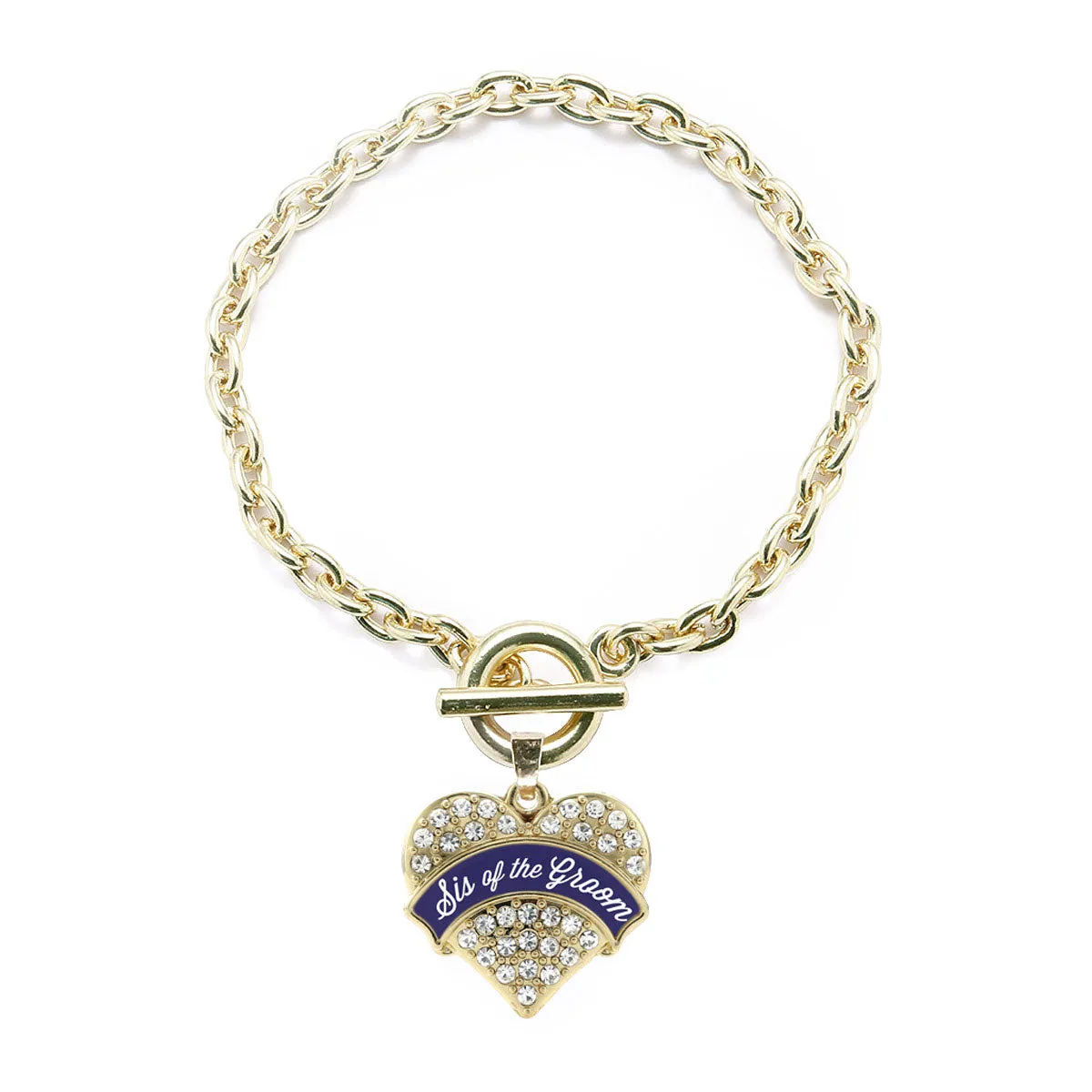 Gold Navy Blue Sis of the Groom Pave Heart Charm Toggle Bracelet