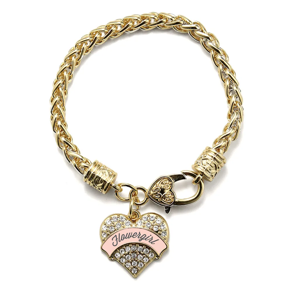 Gold Nude Flower Girl Pave Heart Charm Braided Bracelet