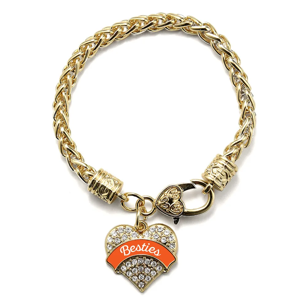 Gold Orange Besties Pave Heart Charm Braided Bracelet