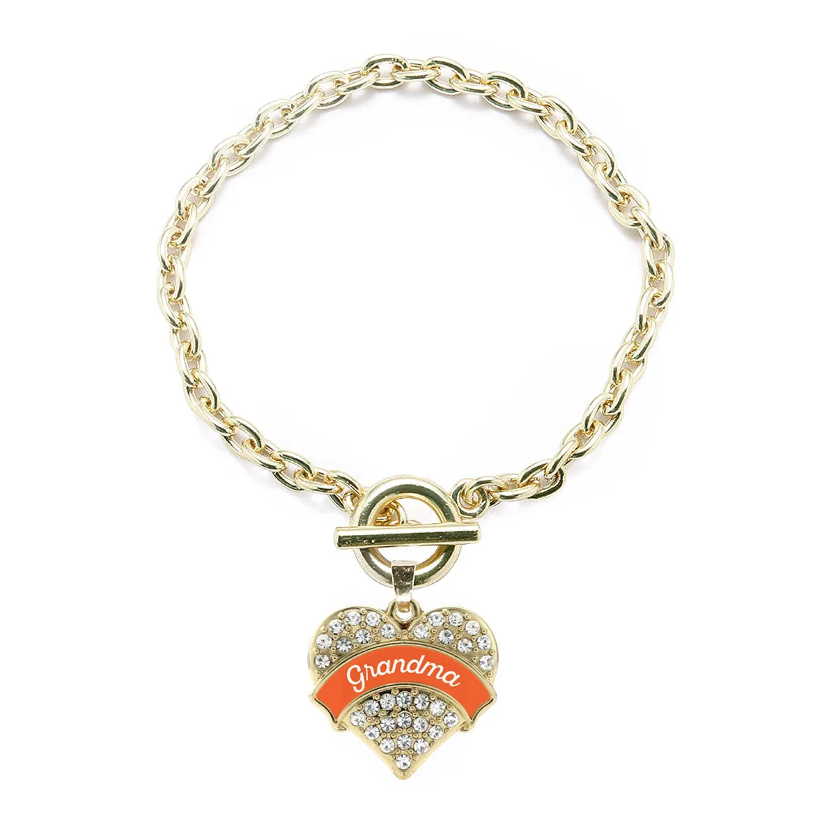 Gold Orange Grandma Pave Heart Charm Toggle Bracelet