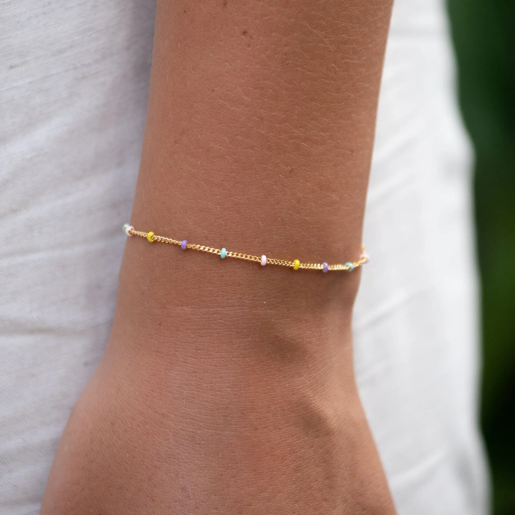 Gold Plated Rainbow Satellite Chain Bracelet