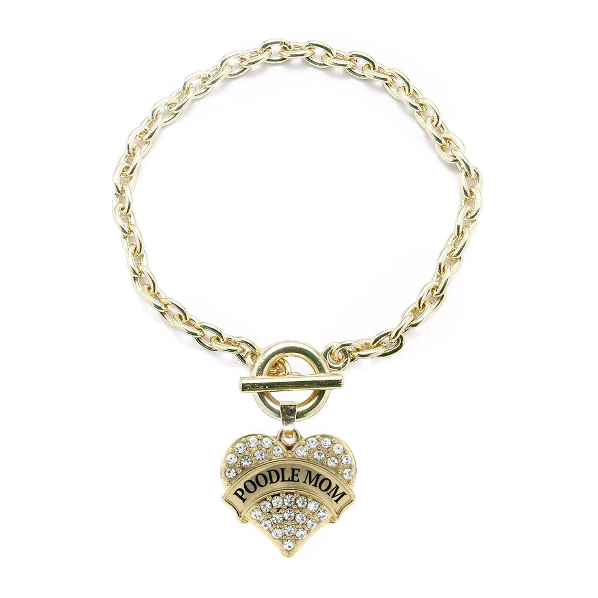 Gold Poodle Mom Pave Heart Charm Toggle Bracelet