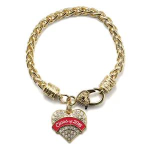 Gold Red Class of 2016 Pave Heart Charm Braided Bracelet