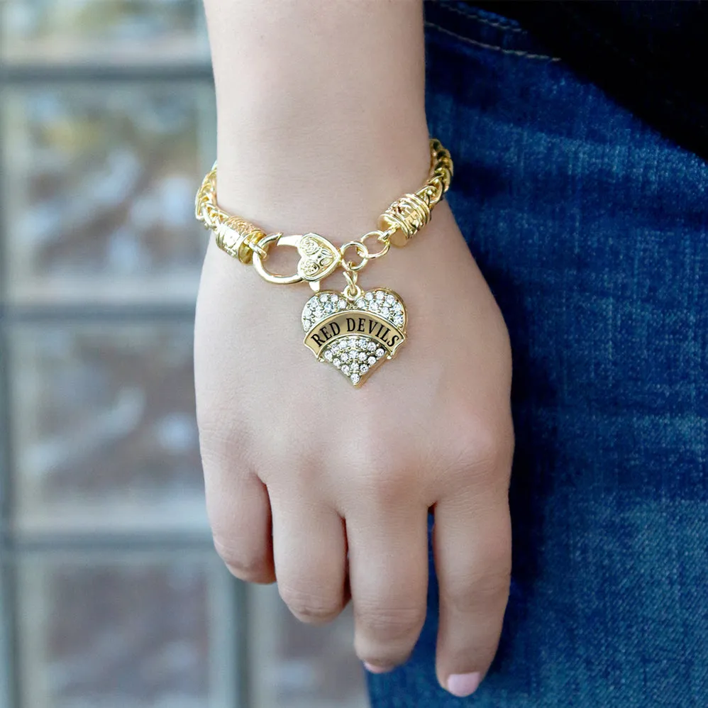 Gold Red Devils Pave Heart Charm Braided Bracelet