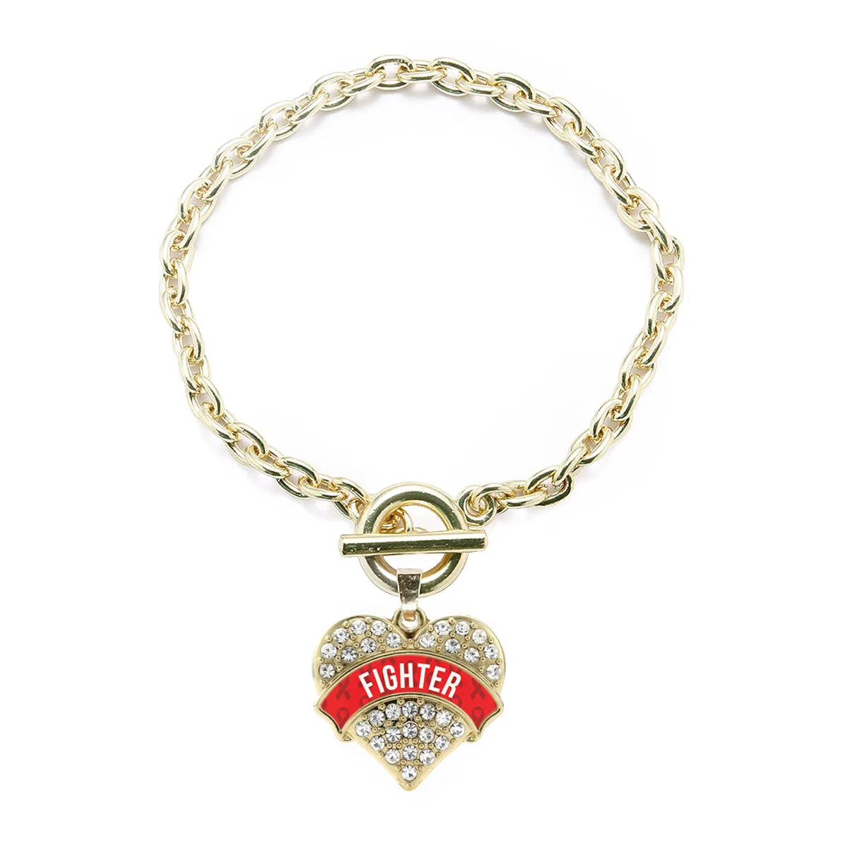 Gold Red Fighter Pave Heart Charm Toggle Bracelet