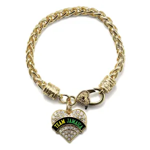 Gold Team Jamaica Pave Heart Charm Braided Bracelet