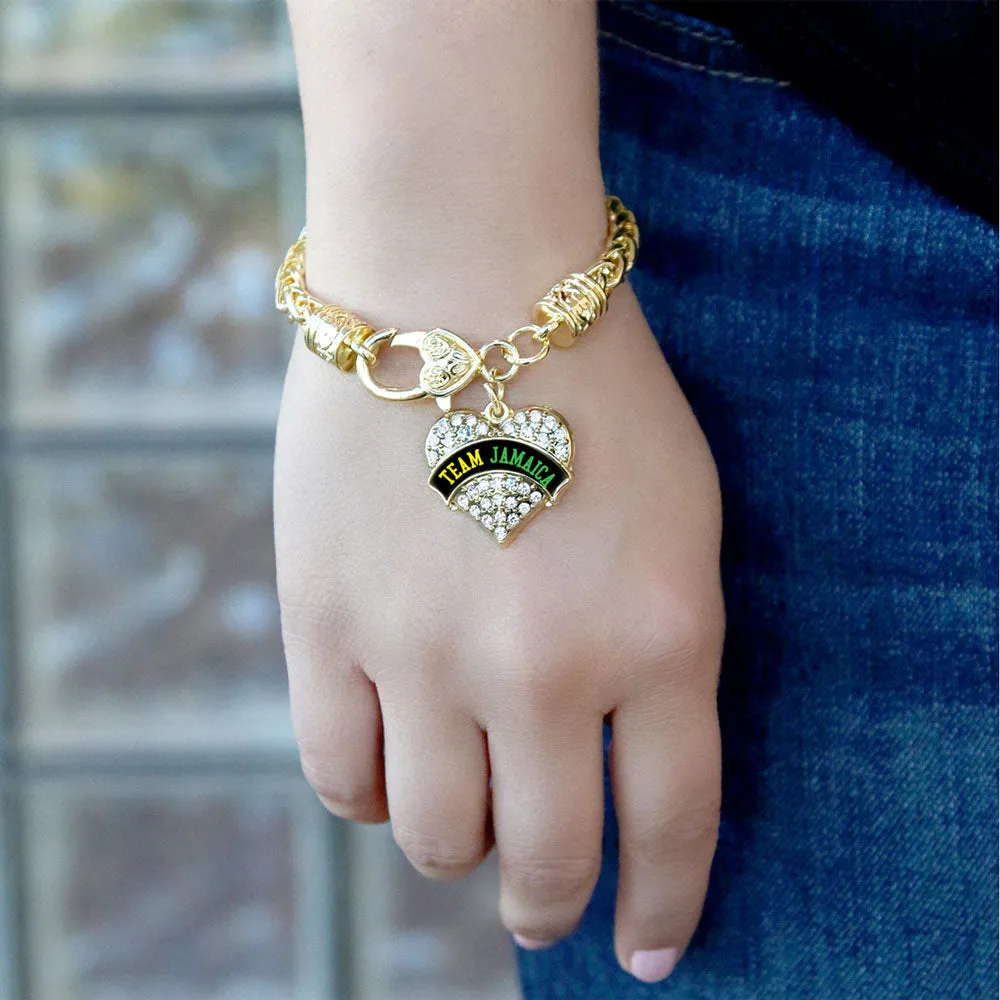 Gold Team Jamaica Pave Heart Charm Braided Bracelet