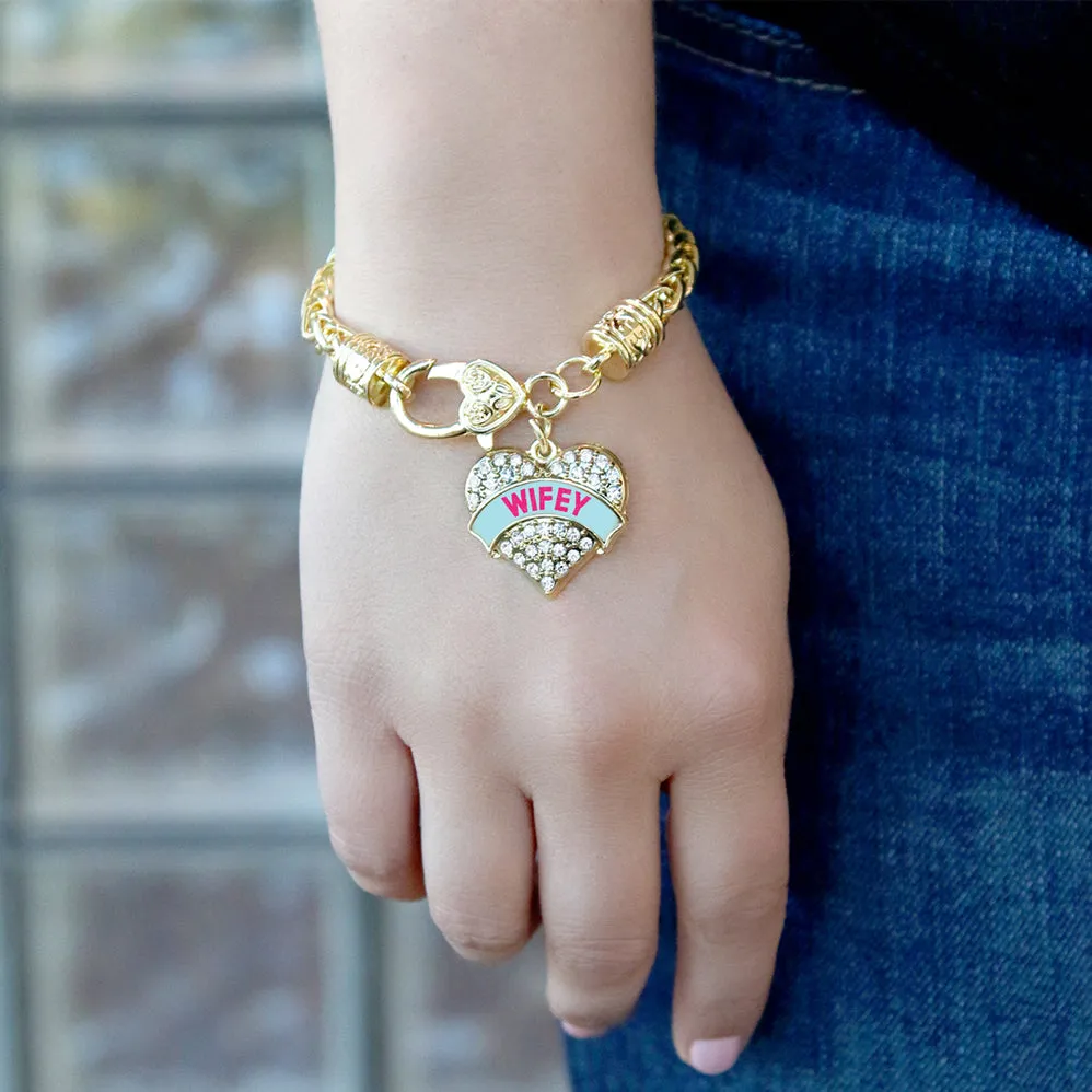 Gold Wifey Teal Candy Pave Heart Charm Braided Bracelet