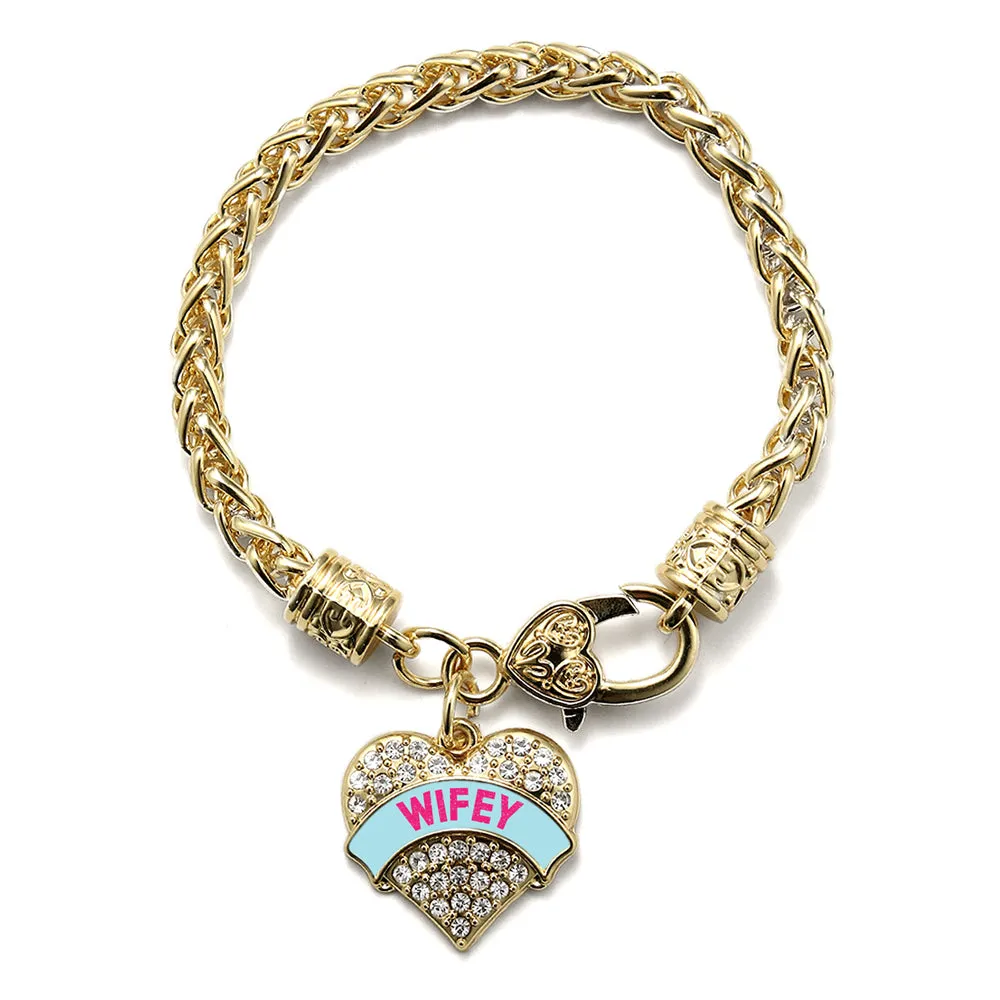 Gold Wifey Teal Candy Pave Heart Charm Braided Bracelet