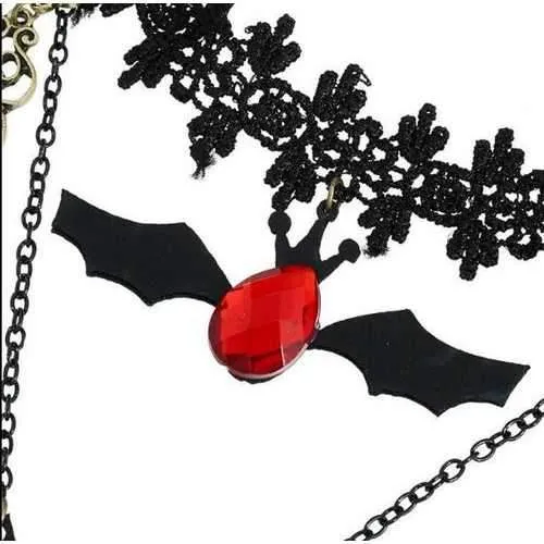 Gothic Black Lace Choker Red Heart Drop Zircon Necklace Halloween Jewelry