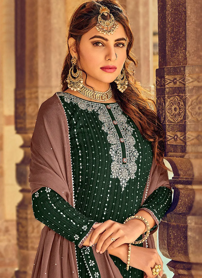 Green Embroidered Ethnic Palazzo Suit