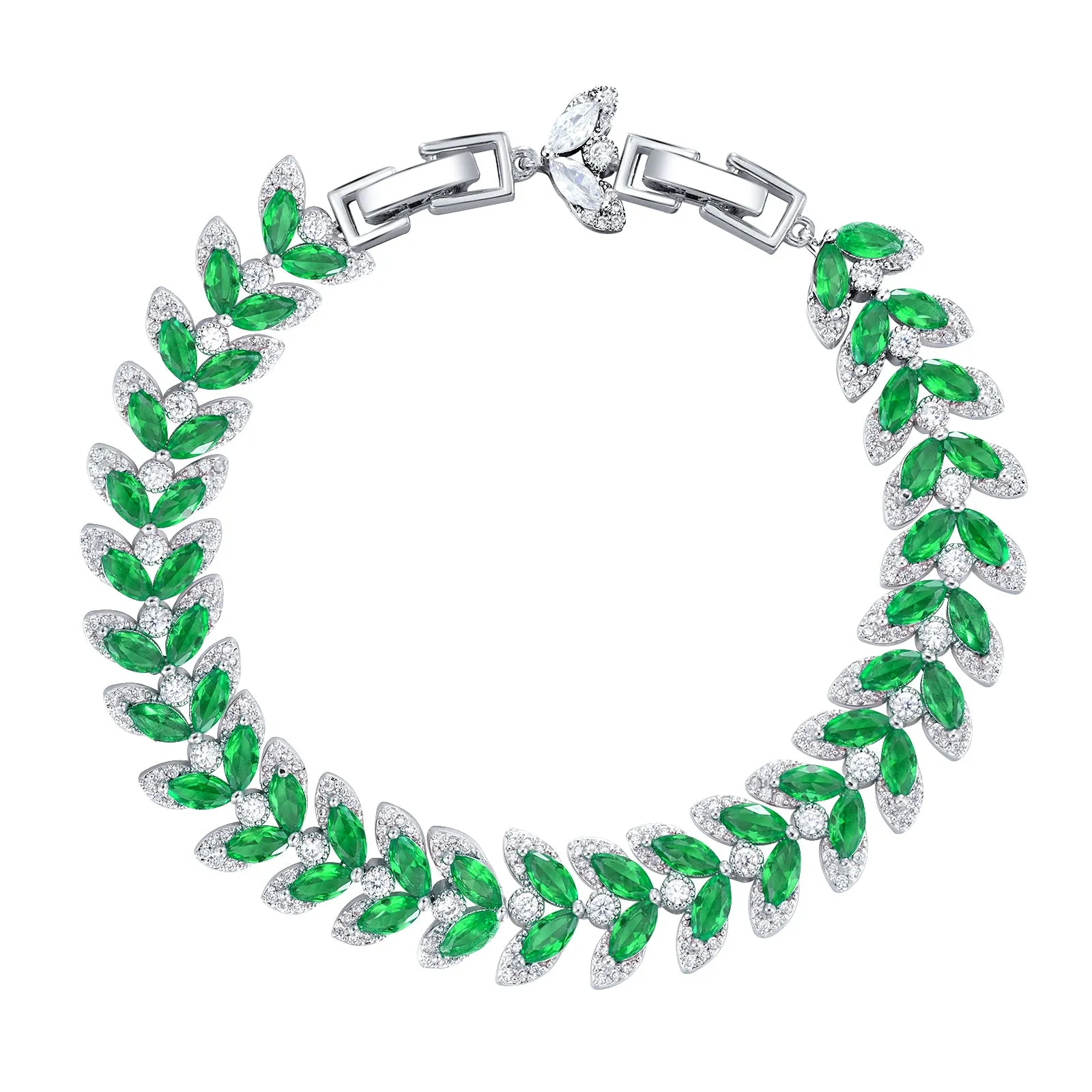 Green Leaves 5A Cubic Zirconia Bracelet Chains  for Women CK10138