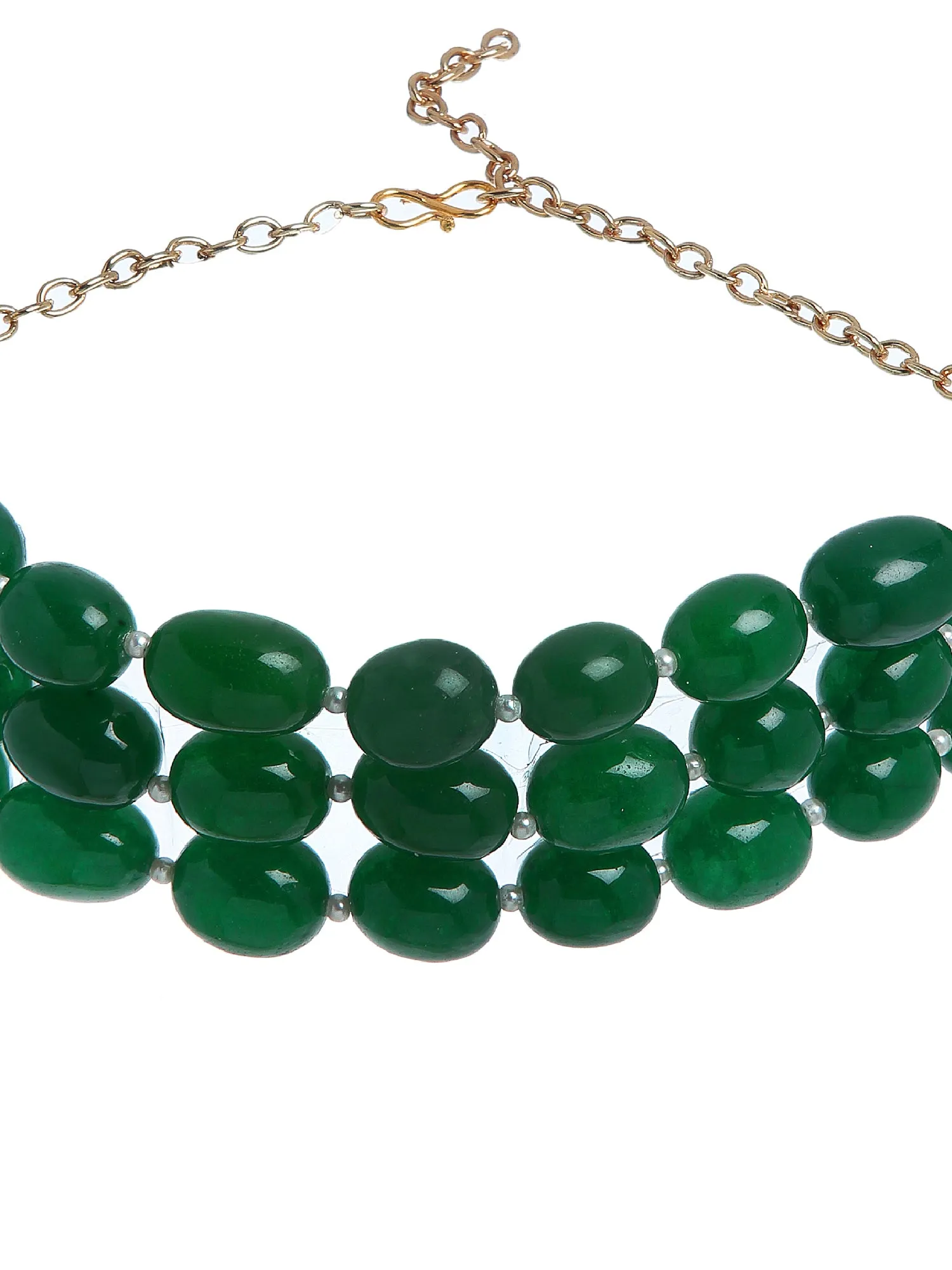 Green Tumble Stone Studded Beaded Choker Necklace for Women