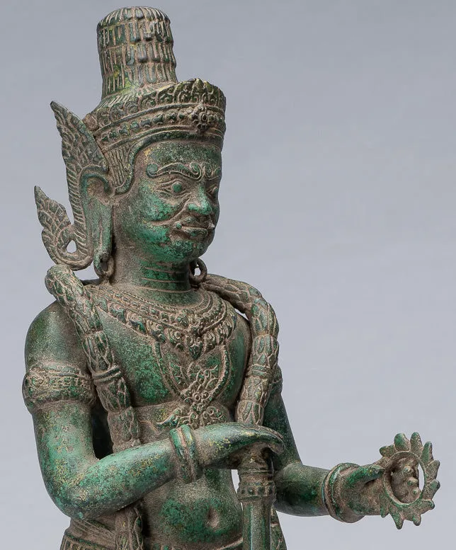 Guardian Statue - Antique Khmer Bronze Koh Ker Style Yaksha Temple Guardian - 55cm / 22"