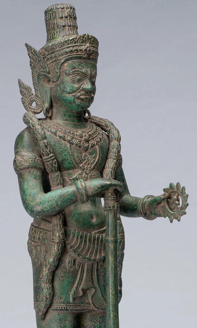 Guardian Statue - Antique Khmer Bronze Koh Ker Style Yaksha Temple Guardian - 55cm / 22"