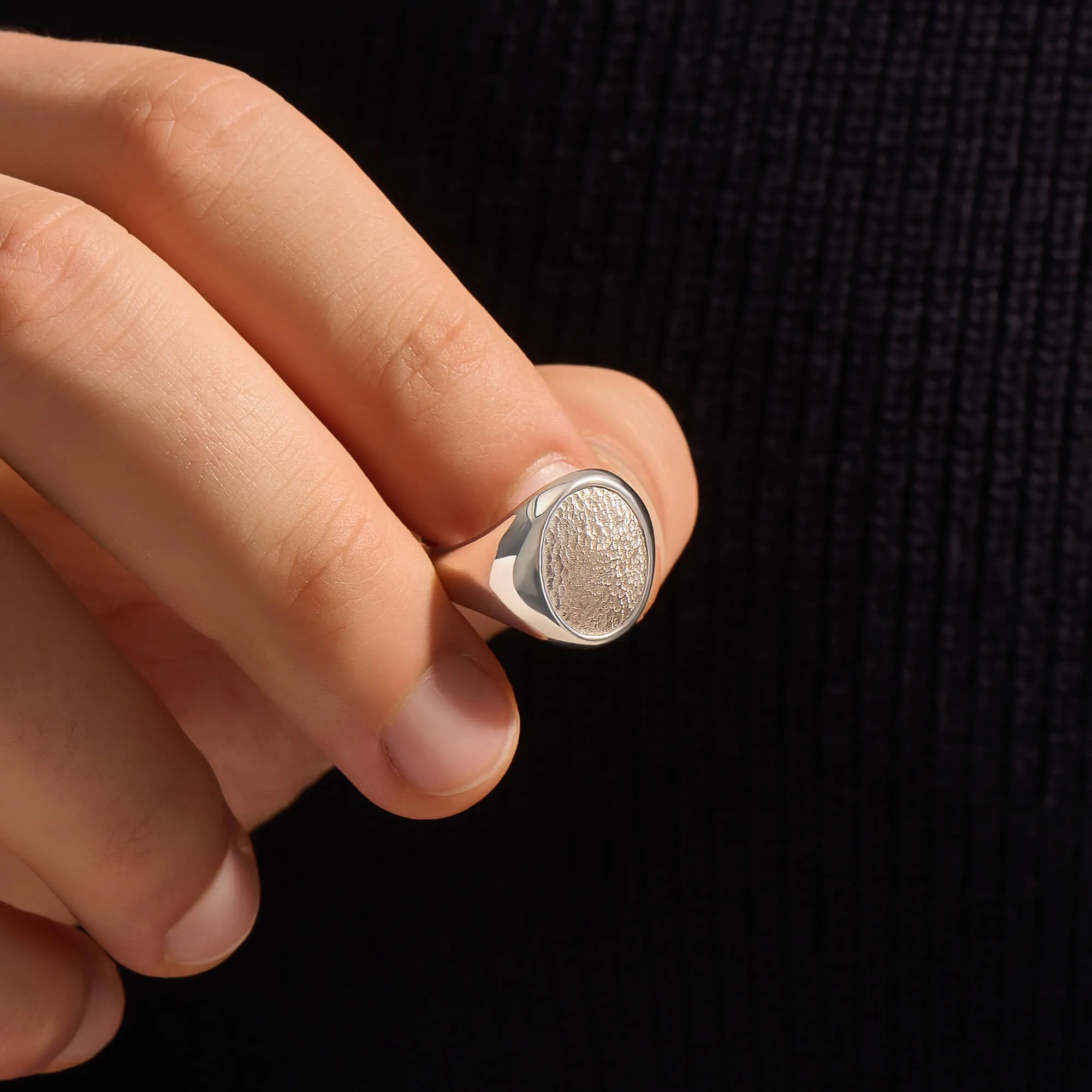 Hammered Oval Signet Ring in Silver