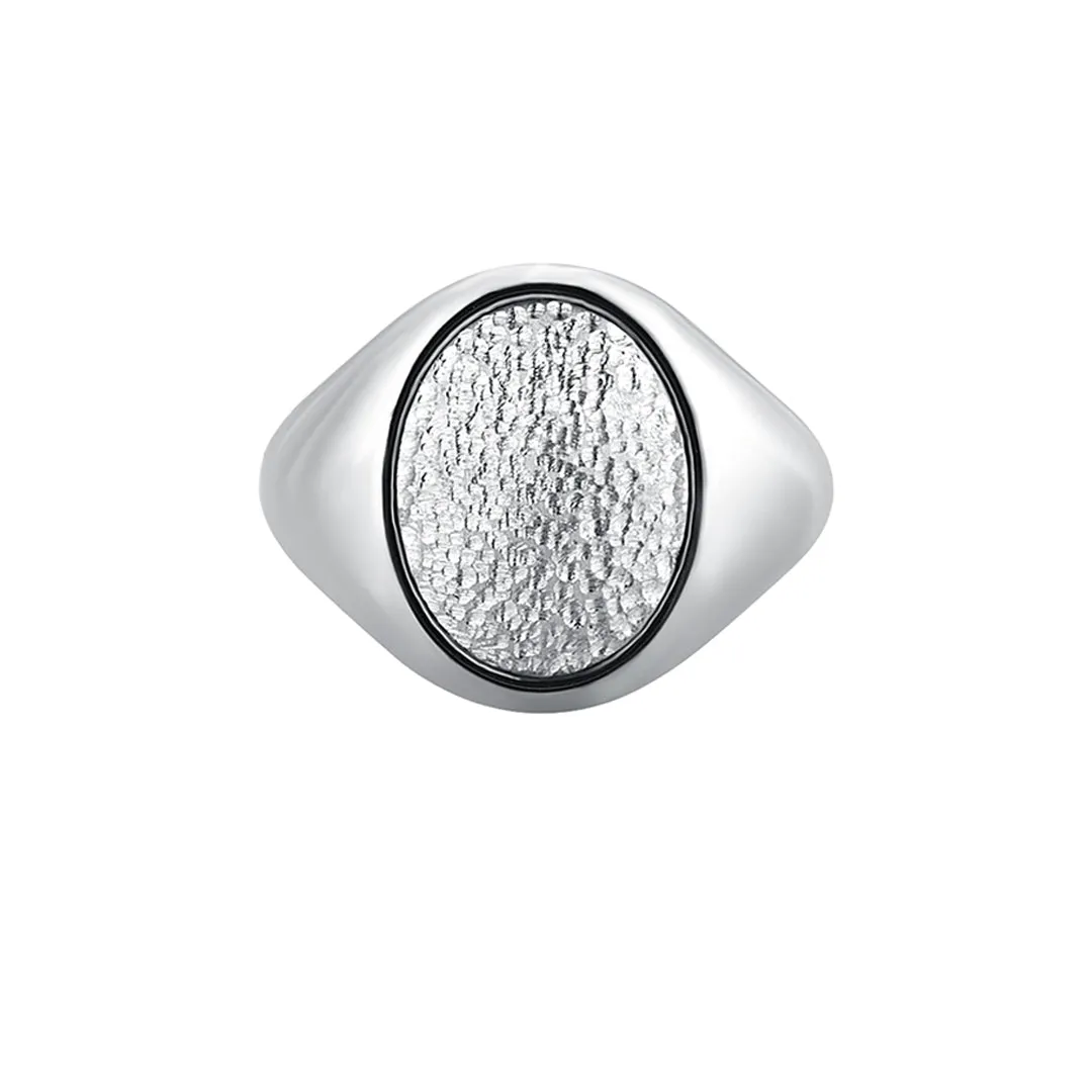 Hammered Oval Signet Ring in Silver