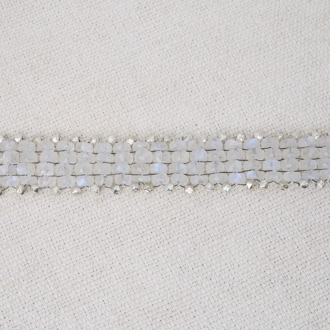 Hand Woven Soft Bracelet of Rainbow Moonstone