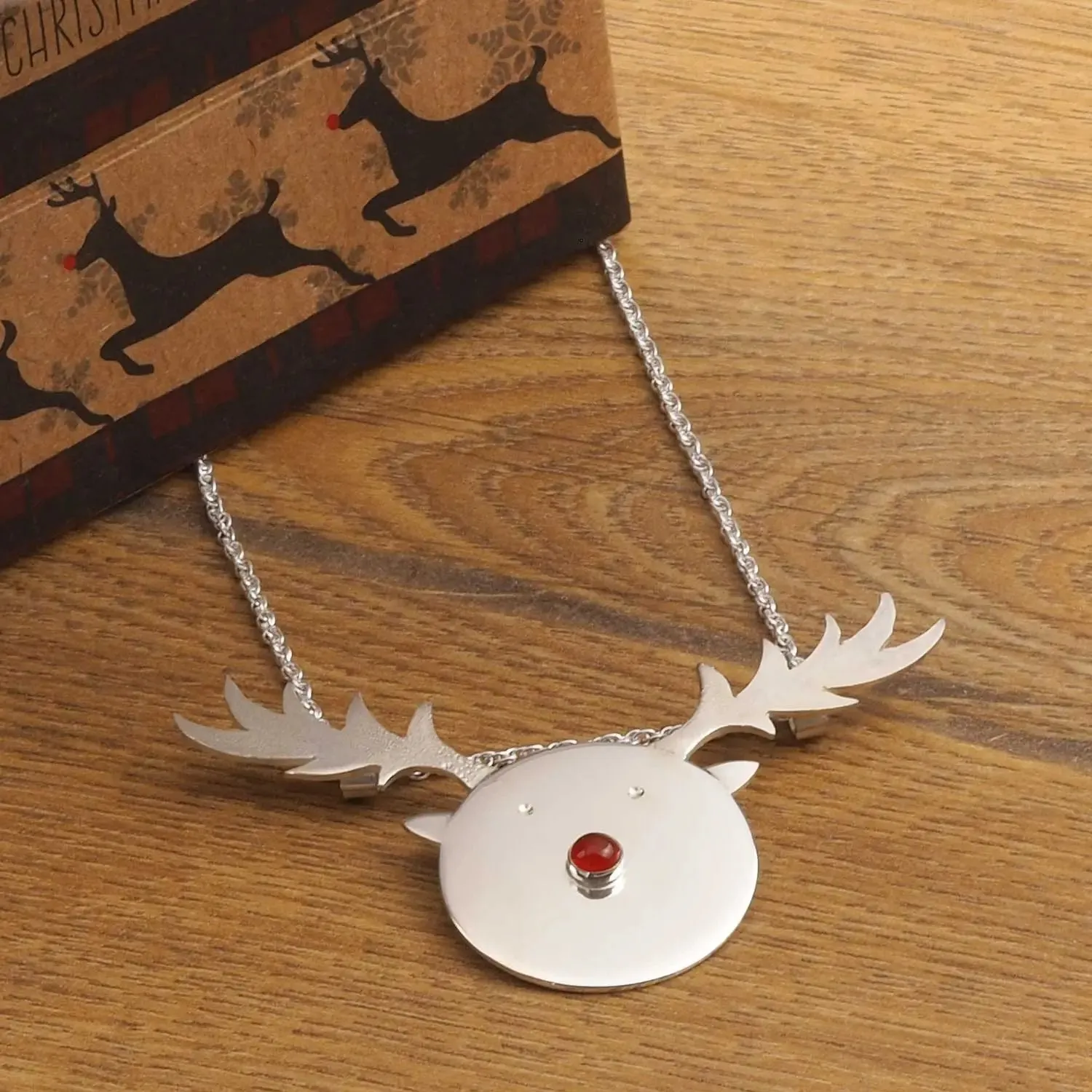 Handmade Sterling Silver Christmas Reindeer Necklace Personalised