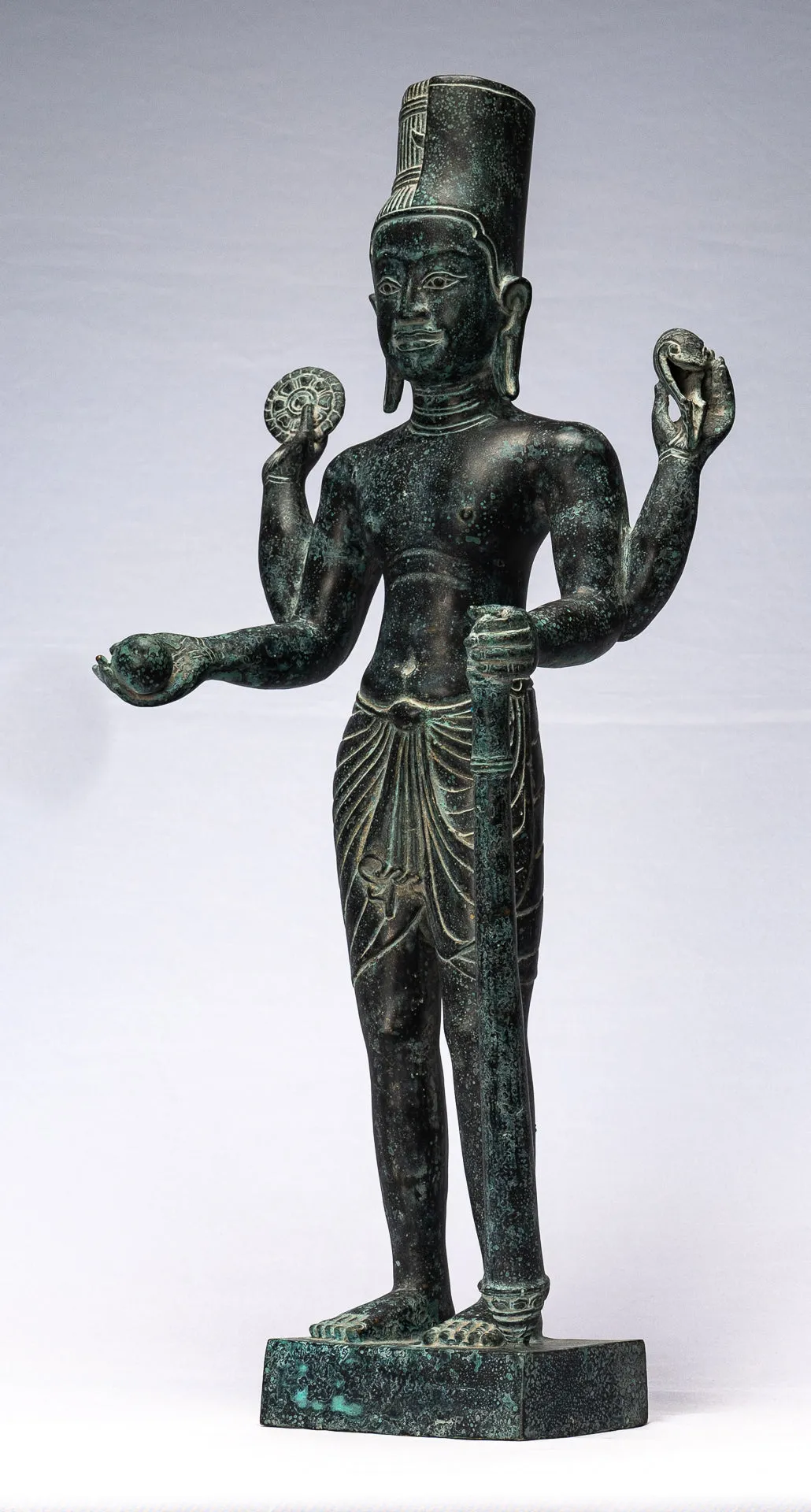 Harihara - Antique Phnom Da Style Bronze Khmer Hari Hara or Vishnu & Shiva - 57cm/23"