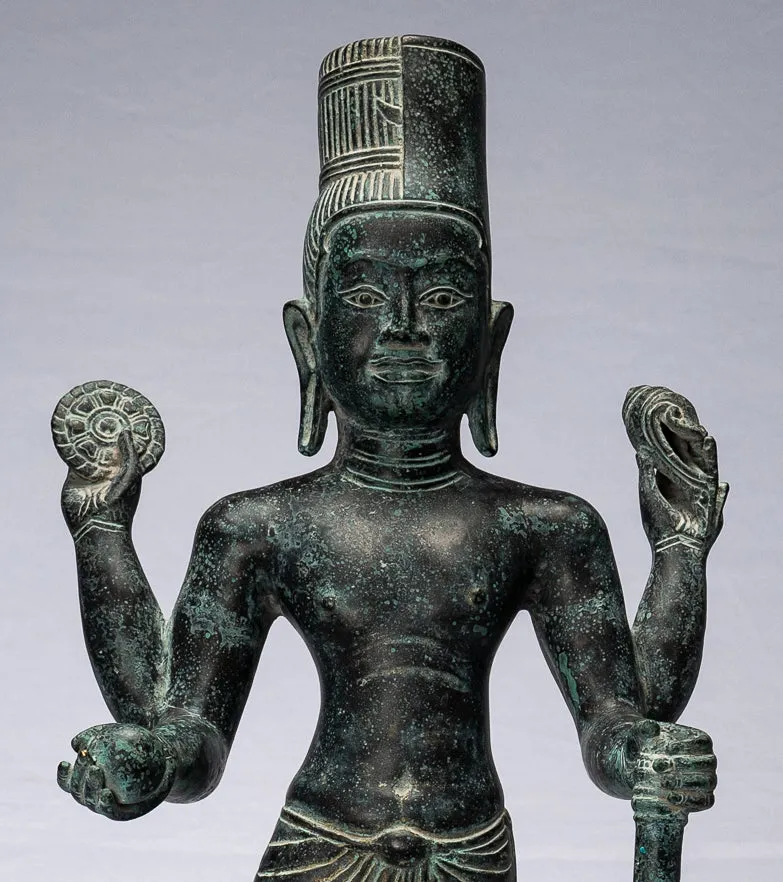 Harihara - Antique Phnom Da Style Bronze Khmer Hari Hara or Vishnu & Shiva - 57cm/23"