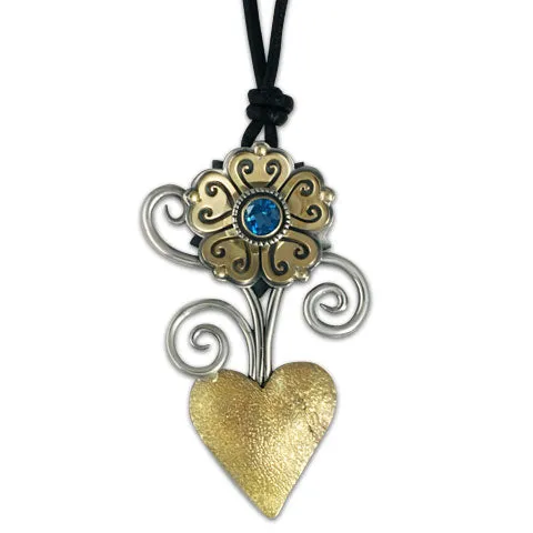 Heart Flower Pendant on Leather