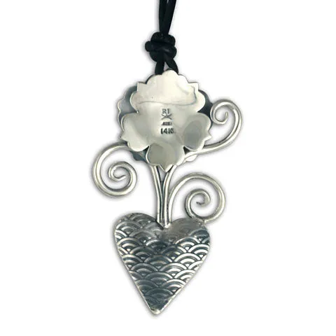 Heart Flower Pendant on Leather