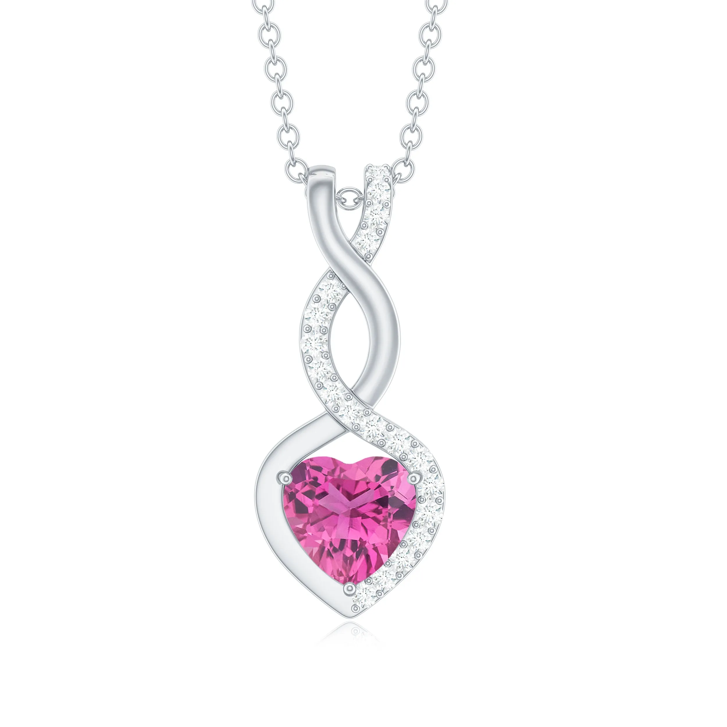 Heart Shape Pink Tourmaline and Diamond Infinity Dangle Pendant