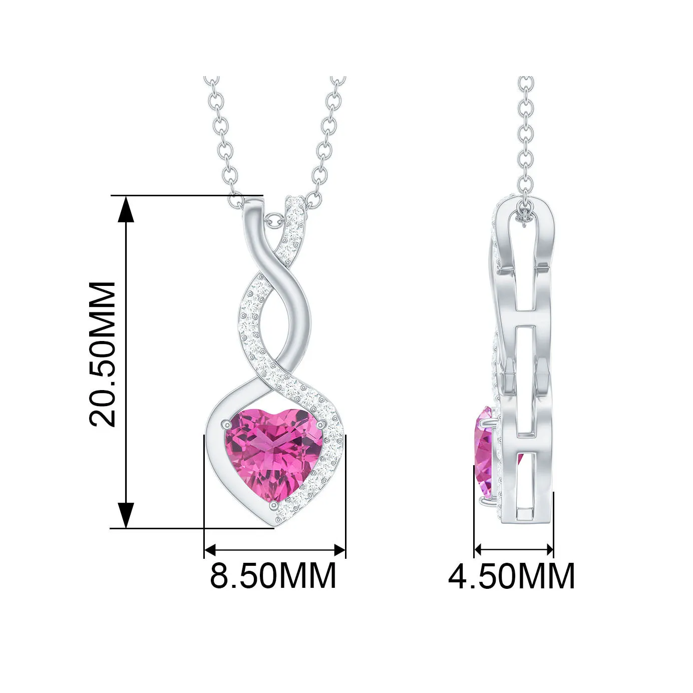 Heart Shape Pink Tourmaline and Diamond Infinity Dangle Pendant