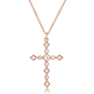 Ida Danity Art Deco CZ Rose Gold Cross Pendant